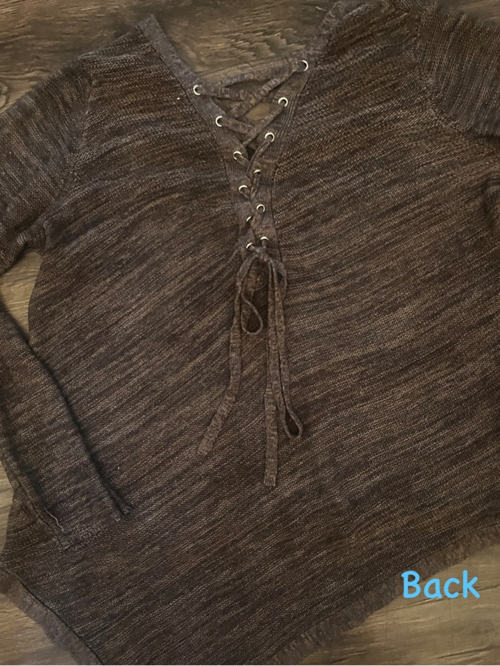 Democracy Lace-Up Back V-Neck Sweater -